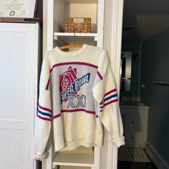NFL Sweaters - NFL Super Bowl XXI White Sweater with Red and Blue Accents